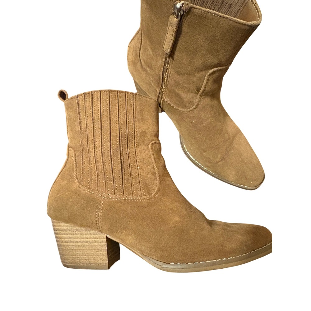 Universal Thread Womens Cognac Faux Suede Western Ankle Boots Size 11 Brown